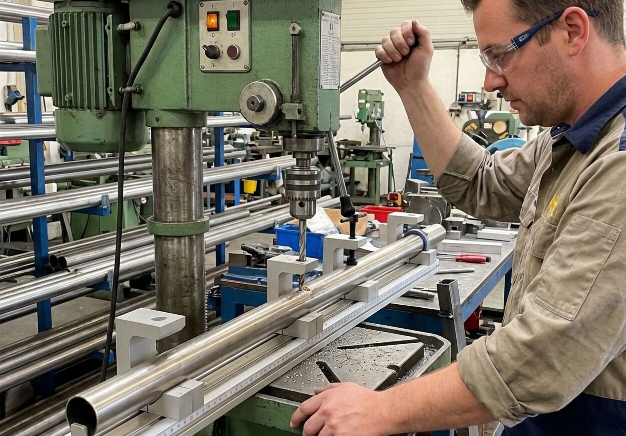 Metallbauer bedient Bohrvorrichtung