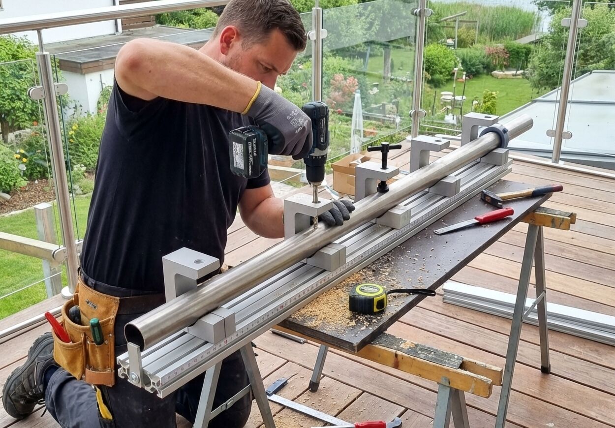 Geländerbauer mit Rohrbohrlehre